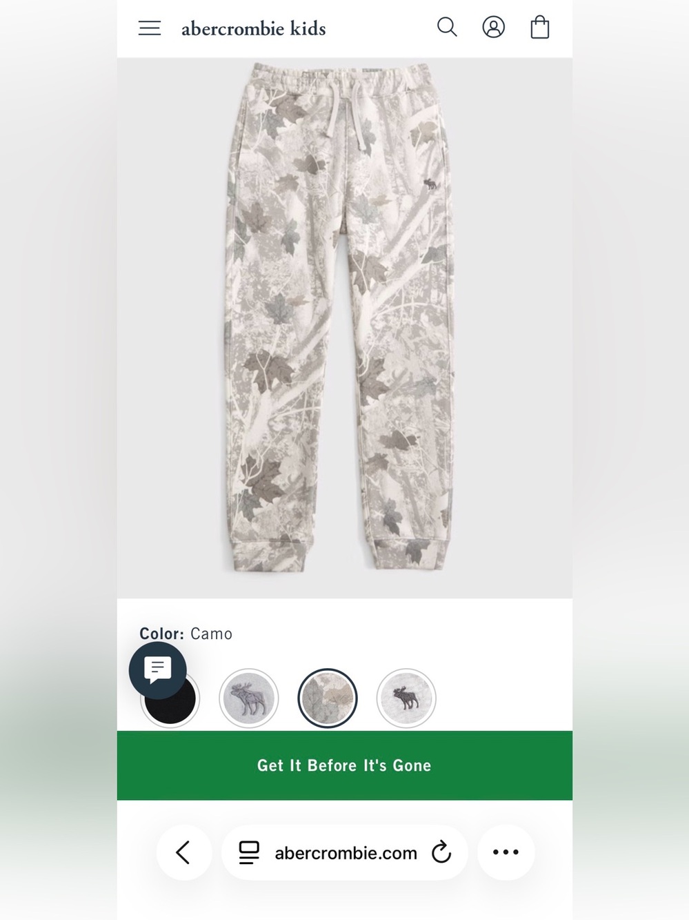 abercrombie kids Light Gray Camo Joggers, NWOT, size 17/18